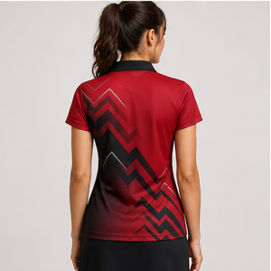 Custom Red Black Chevron Zigzag <b>Womens</b> Polo Shirt Quick Dry Breathable Short Sleeve Performance <b>Golf</b> <b>Club</b> Team Uniform WPS-0884 - Product Image 4