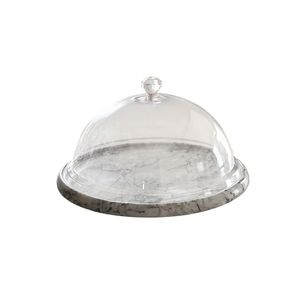 Premium White <b>Marble</b> <b>Cake</b> Dome With Transparent Glass Cover For Elegant Kitchen Display And Luxury Dessert Presentation - Product Image 5