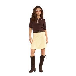 Polo à manches courtes vert clair uni pour femme, tricoté, coupe classique, décontracté - Product Image 2