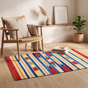 Alfombra Kilim de Tejido Plano de Algodón con Diseño Geométrico Colorido, Ecológica para Dormitorio, Estilo Bohemio, Rústico y Nórdico - Product Image 3