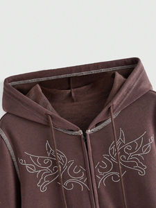 Sudadera con capucha para mujer con diseño de mariposa y pedrería, estilo urbano, con cremallera, 350 GSM, algodón y poliéster - Product Image 3