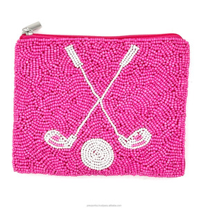 Monedero hecho a mano personalizado para golf rosa, bolsa de cuentas de semillas con cuentas, Mini cartera con cremallera, bolso de mano bonito para mujer, bolsa de regalo pequeña para mujer - Product Image 1