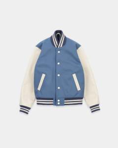 Women’s Custom Wool & Leather Varsity Bomber Jacket Premium Wool Body Leather Sleeves Ribbed Cuffs & Snap <b>Button</b> Fashion - Product Image 5