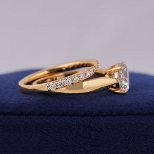 Ensemble de mariage avec diamant de laboratoire de 2 carats, bague de fiançailles solitaire en or jaune 14 carats - Product Image 3