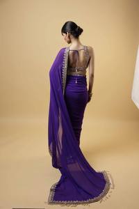 Indian Ethnic Partywear Saree in Faux Georgette with Embroidery Work for Wedding Occasion and <b>Festive</b> Function For Women Wear - Product Image 3