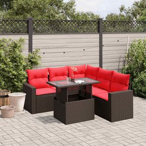 Ensemble de canapés de jardin en polyrotin marron 6 pièces avec coussins - Product Image 1