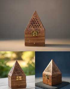 Handcrafted Acacia Wood Pyramid Incense Burner <b>Box</b> | Eco-Friendly Durable Bakhoor Burner with <b>Storage</b> <b>Drawer</b> - Product Image 3