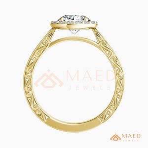 Gold Plated Round Cut Halo Engagement <b>Ring</b> Women Vintage Engraved Split Shank American Diamond <b>CZ</b> Wedding <b>Ring</b> - Product Image 6