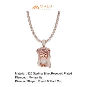 จี้หัวกะโหลกพระเยซูประดับมอสซาไนต์สีโรสโกลด์ พร้อมดวงตาหินสีแดง สไตล์ฮิปฮอป สำหรับงานปาร์ตี้ สร้อยคอสุดหรู สตรีทแวร์ ประดับเพชรแบบไมโครอินเซอร์ต - Product Image 6