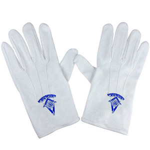 Gants maçonniques en coton blanc avec impression par transfert thermique du symbole bleu, longueur poignet, respirants, usage quotidien, printemps automne, style uni - Product Image 3