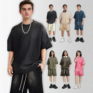 T-shirt d'été oversize en coton épais délavé pour homme, coupe épaules tombantes, style vintage - Product Image 3