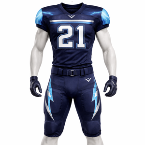 Vêtements de sport d'équipe respirants en gros : Maillot et pantalon de football américain personnalisés pour hommes, motif éclair bleu - Product Image 3