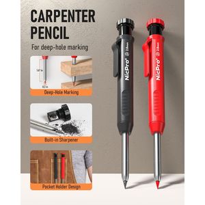 Set di Matite Meccaniche da Carpentiere con 26 Ricariche, Marcatore per Fori Profondi, per Lavori Pesanti e Falegnameria, con Temperino Integrato - Product Image 2
