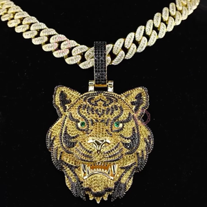 Pendentif et breloques de style rappeur Hip Hop en argent S925 plaqué or 18 carats avec moissanite VVS1 et tigre jaune 3D – Bijoux raffinés - Product Image 3