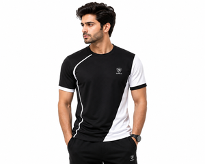 Camiseta Deportiva de Manga Corta con Cuello Redondo para Hombre Dumela, Color Negro y Blanco Sólido, Logotipo Frontal, 100% Algodón, Transpirable, Tejido de Punto, Corte Regular, 180g - Product Image 3