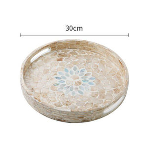 Plateau de service artisanal en bois noir avec incrustation de nacre, style marocain vintage, plateau décoratif pour la décoration de la maison - Product Image 6