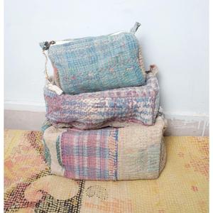 Vintage colorful Kantha Cosmetic 3 Pouch set Zipper Closure Makeup Organizer Bag for Storage patchwork kantha cosmetic pouch set - Product Image 6