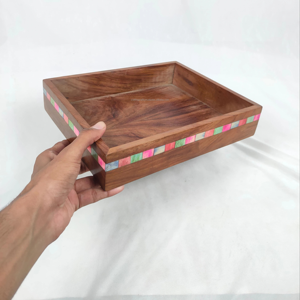 Plateau de table bouddhiste en bois massif poli, fait main et personnalisé, pour la décoration de la maison, la cuisine, les desserts et les gâteaux - Product Image 6