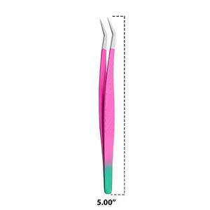 Pinzas Quirúrgicas de Precisión Morje de Acero Inoxidable para Pestañas con Punta Suave y Mango en Degradado de Rosa a Verde Azulado, Modelo MS-ET-0007 - Product Image 2