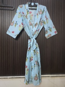 Bata de algodón con estampado floral para mujer, bata informal de manga larga y longitud completa para verano, estilo kimono ligero - Product Image 2