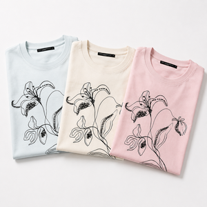 White Floral Print Women <b>T</b>-<b>Shirt</b> Short Sleeve Crew Neck Cotton Casual Wear Regular Fit Jersey Fabric For OEM/ODM Service - Product Image 6