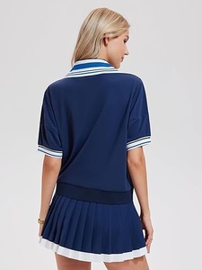 Ensemble de robe de tennis bleu marine pour femmes, col marin, manches courtes, polyester respirant, vêtements de sport d'été, coupe régulière - Product Image 5