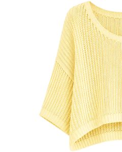 Pull court tricoté ample jaune pour femme, manches courtes, léger et respirant, idéal pour l'été, style décontracté et tendance - Product Image 4