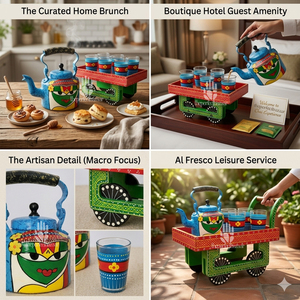 theperfectbazaar Eco-Friendly Classic Aluminium Handpainted Kettle <b>Set</b> (1 Kettle + 6 Glasses + Cart) Decorative <b>Gift</b> <b>Set</b> - Product Image 6