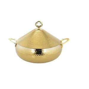 Olla Moderna para Servir Comida con Acabado Dorado Árabe, Plato para Exhibición en Bodas, Equipo de Catering, Olla con Tapa Martillada, Hotpot - Product Image 2
