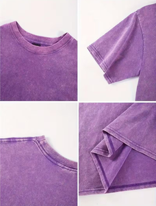 Custom Printed Chest Logo Personalized Front Silk Screen Printed Turtleneck Men's Washed Aged 100% Cotton T-Shirt 240g Jersey - Product Image 4