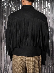 Veste à franges pour homme, manches longues, ouverte sur le devant, col à revers, style cowboy, gilet à pampilles, vêtements d'extérieur western, fabricant et fournisseur - Product Image 2