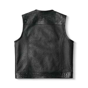 Gilet décontracté pour homme en cuir véritable noir, col en V, simple boutonnage, coupe-vent, sans manches, boutons dorés, couleur unie, pour l'hiver - Product Image 2
