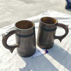 Wooden Engraved Carved Fancy Mug Tankard set of Two pieces Natural <b>Drinkwares</b> Drinking Vessels By Indian Craftsmen Wooden Craft - Product Image 2
