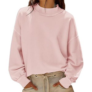 Quick Dry Oversized Mockneck 100% Cotton Fleece Women's Streetwear Sweatshirts Embroidery Customization Winter Front - Product Image 1