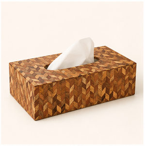 Boîte à mouchoirs décorative en bois artisanale avec motif en chevron incrusté, porte-mouchoirs rectangulaire moderne pour la décoration de la maison ou du bureau - Product Image 3