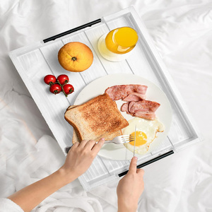 Bandeja decorativa de madera de pino con asas rústicas Bandeja de servicio Vintage para comidas de café o aperitivos en la mesa de comedor o mesa central - Product Image 5