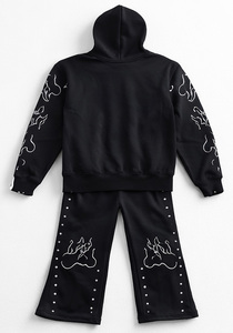 Survêtements décontractés d'hiver sur mesure en molleton respirant avec capuche, pantalon de jogging, broderies et strass, pull imprimé sérigraphié - Product Image 2