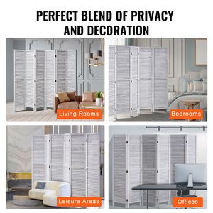 Divisorio in Legno a 6 Pannelli Alto 66,9 Pollici, Paravento Pieghevole Portatile per Interni con Persiane, Schermo per la Privacy - Product Image 6