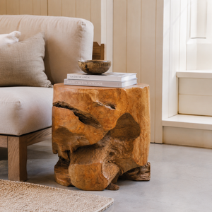 ARTERRA Luxury Handcrafted Teak Root Cylinder <b>Stool</b>-Rustic Design for Warehouse Hotel & Apartment Living Spaces - Product Image 2