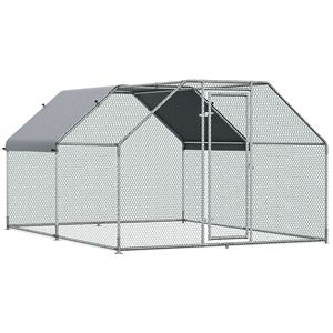Pollaio in Argento con Copertura e Porta Chiudibili a Chiave per Allevamento in Giardino - Product Image 1