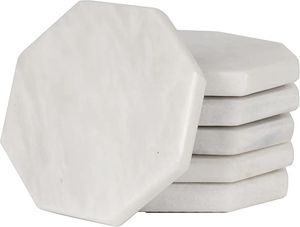 Ensemble de 4 sous-verres en marbre blanc de haute qualité, sous-verres ronds en pierre naturelle, style classique, pour table - Product Image 5