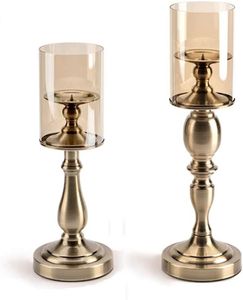 Golden Customized Aluminium <b>Candle</b> Holder Metal <b>Candle</b> Stand With Glass Chimney For Home & Event Decor <b>Wedding</b> Centerpiece - Product Image 1