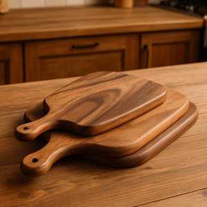 Tabla de cortar de madera de acacia: Tabla rústica para servir pan y embutidos, juego de bloques rectangulares con asa - Product Image 1