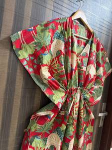 Women 100% Cotton Floral Maxi <b>Kaftan</b> Dress Batwing Sleeves Eco-Friendly Striped <b>Beach</b> Cover Boho Resort Wear Kimono Summer Tunic - Product Image 4