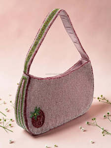 Strawberry Beaded Bohemian <b>Hobo</b> <b>Bag</b> Seed Bead Embroidered Shoulder Purse Geometric Handmade Evening <b>Crossbody</b> Clutch Party - Product Image 3