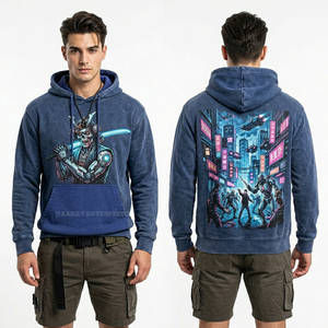 Sweat-shirt à capuche vintage couleur pêche pour homme, personnalisé, effet délavé, imprimé graphique squelette Geisha japonais, coupe oversize, streetwear, en molleton - Product Image 2