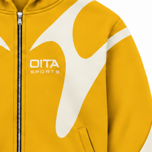 Golden Yellow Contrast Panel <b>Zip</b> Up <b>Hoodie</b> Men Streetwear Full Zipper Long Sleeve Casual Fleece Hooded Jacket With <b>Pockets</b> - Product Image 5