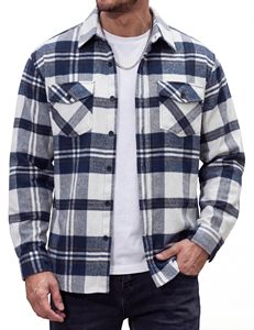 Men's <b>Flannel</b> Shirt Long Sleeve Button Down Plaid Shirts Lightweight Casual Stylish Shirt <b>Jacket</b> with Pockets - Product Image 1