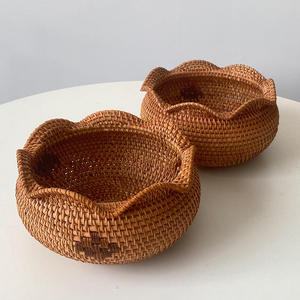 Cheap Price Natural Rattan Round Fruit Basket, Elegant Retro Style, Used For Storing Sundries On Coffee <b>Tables</b> And Desks - Product Image 5