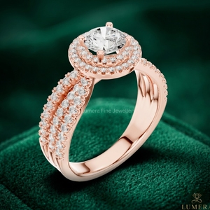 Bague de fiançailles de luxe en or rose 9K 10K 14K 18K avec halo de diamants de laboratoire taille brillant certifiés IGI – Cadeau d'anniversaire pour femme - Product Image 4
